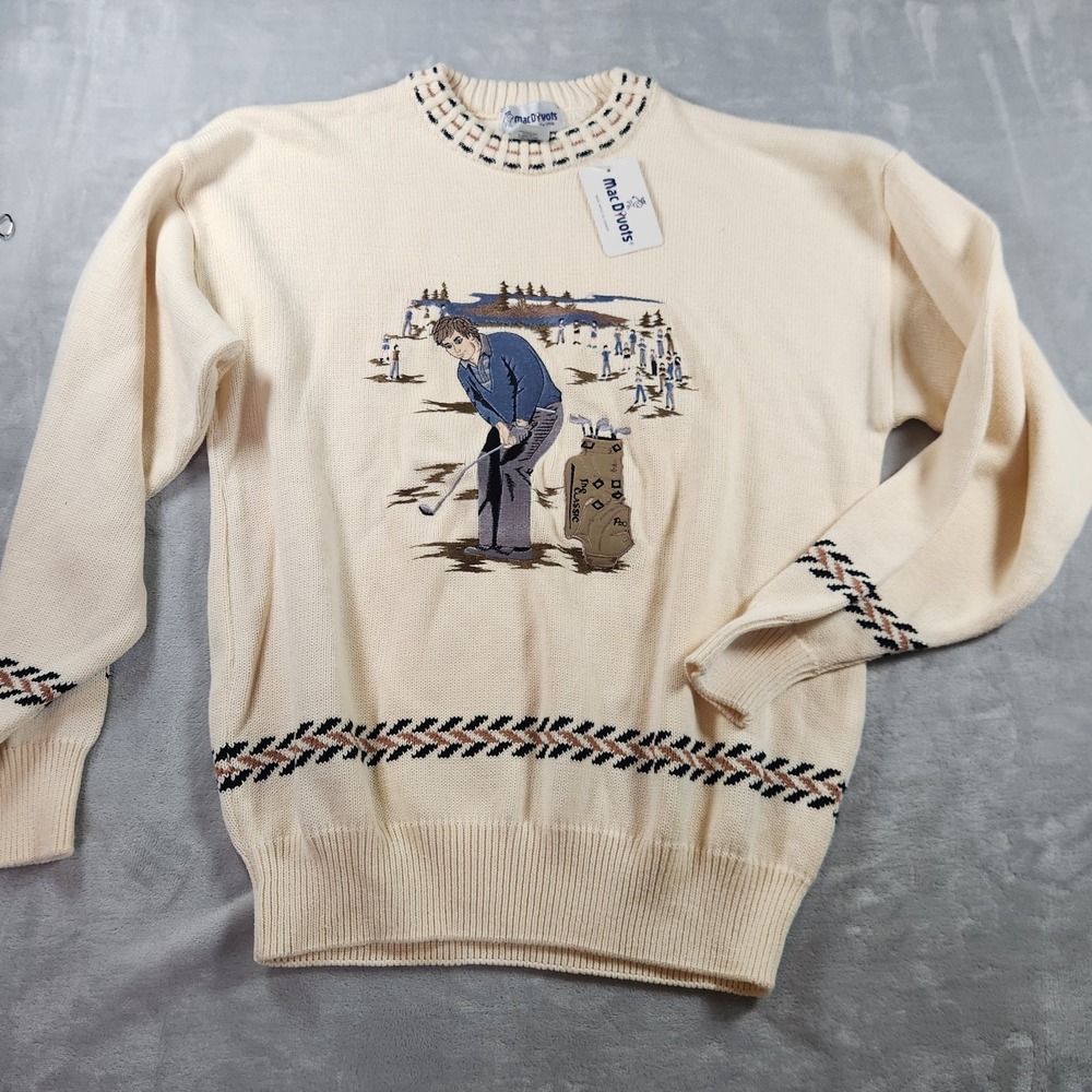 VTG‎ Mac Divots Golfer Embroidered Sweater Grandpa Colorful Grunge 80s/90s XL